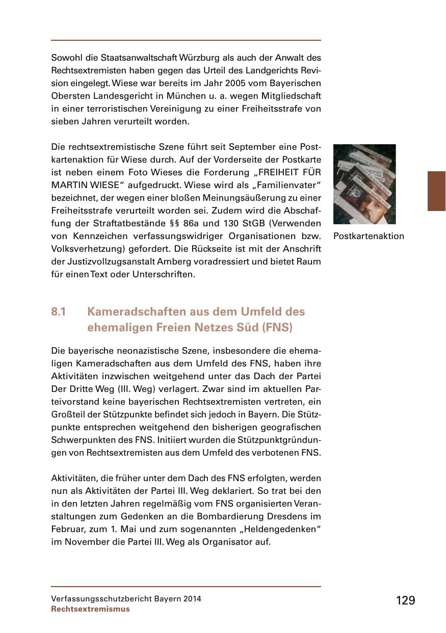 Seite 131 des Verfassungsschutzbericht 2014 Bayern