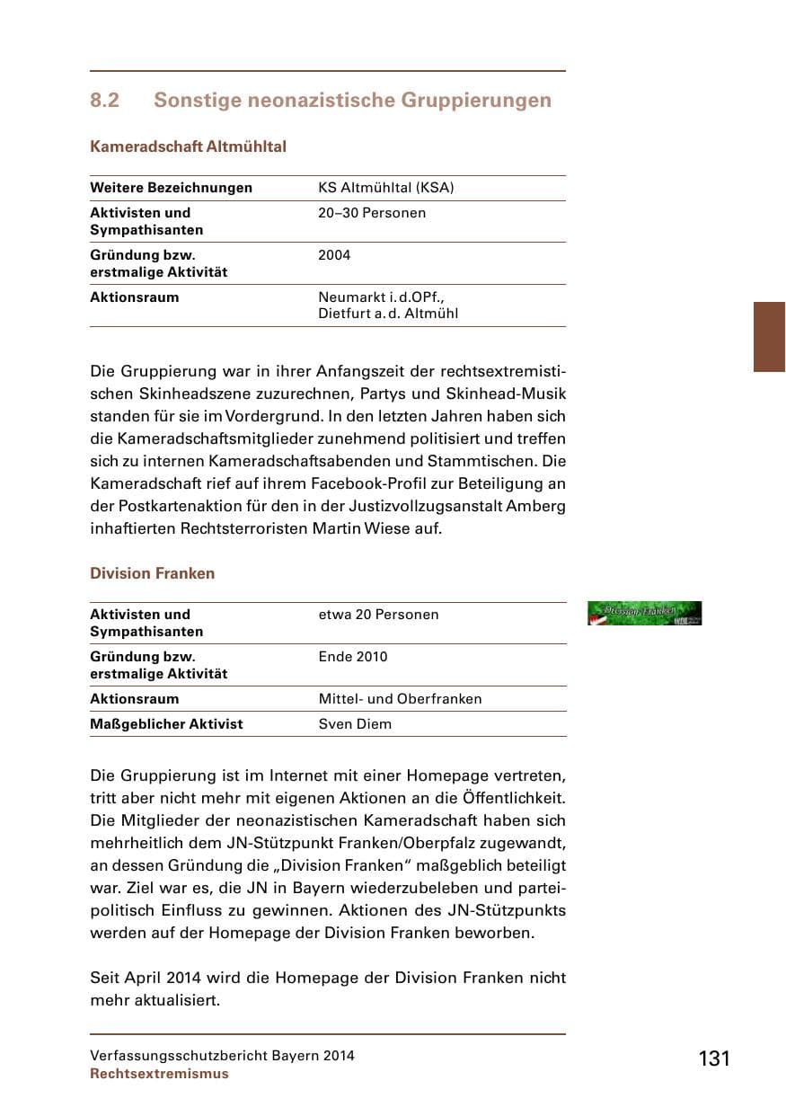 Seite 133 des Verfassungsschutzbericht 2014 Bayern