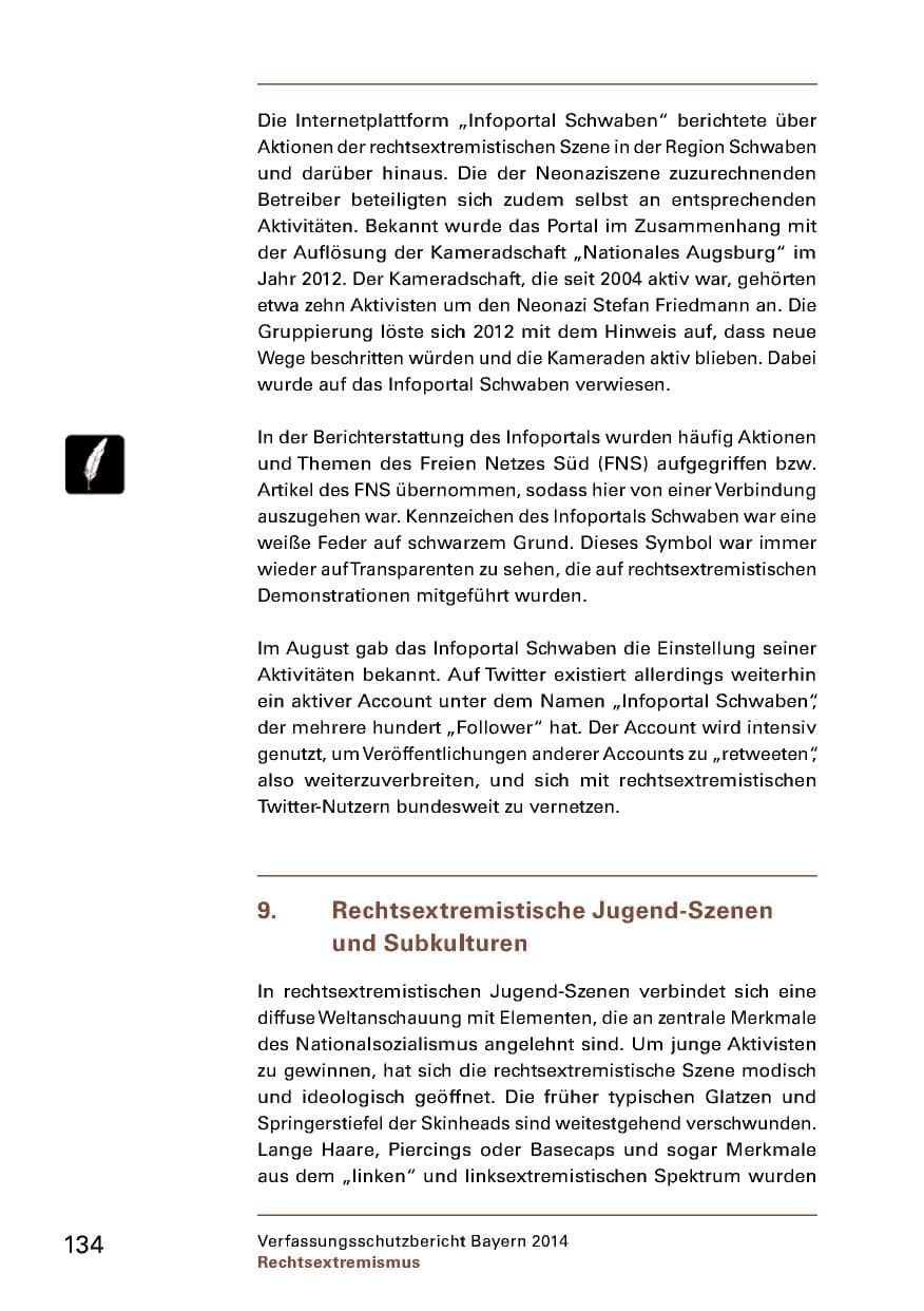 Seite 136 des Verfassungsschutzbericht 2014 Bayern