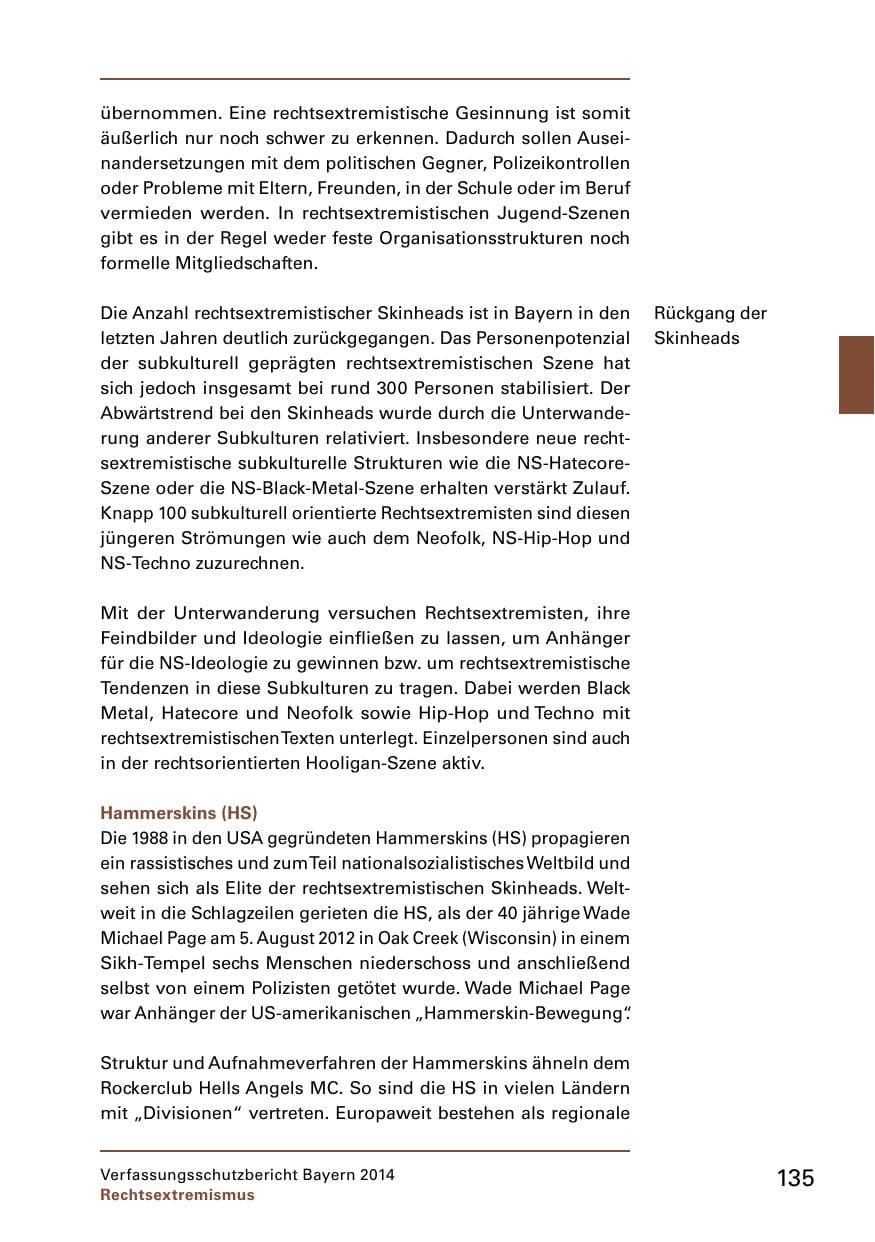 Seite 137 des Verfassungsschutzbericht 2014 Bayern