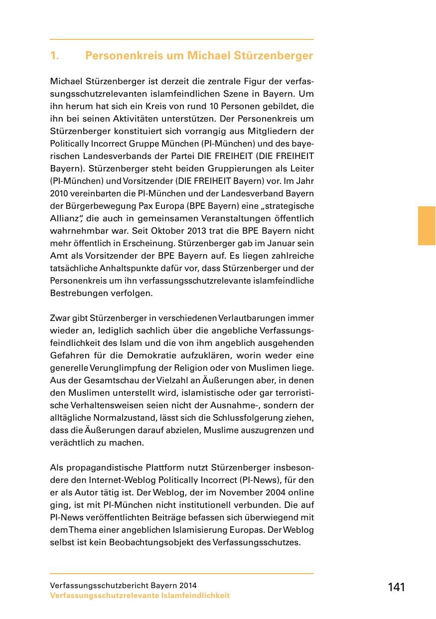 Seite 143 des Verfassungsschutzbericht 2014 Bayern