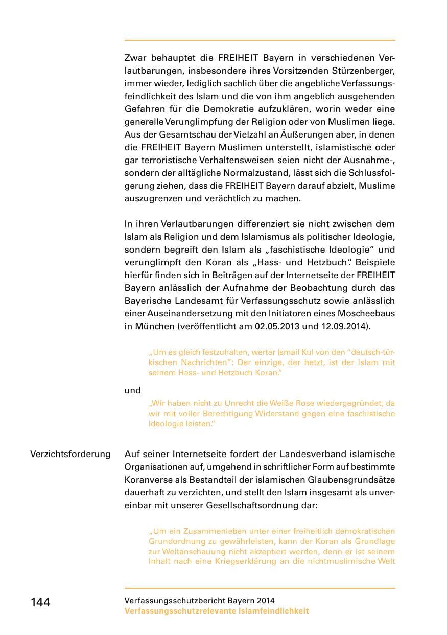 Seite 146 des Verfassungsschutzbericht 2014 Bayern
