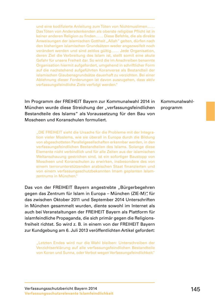 Seite 147 des Verfassungsschutzbericht 2014 Bayern