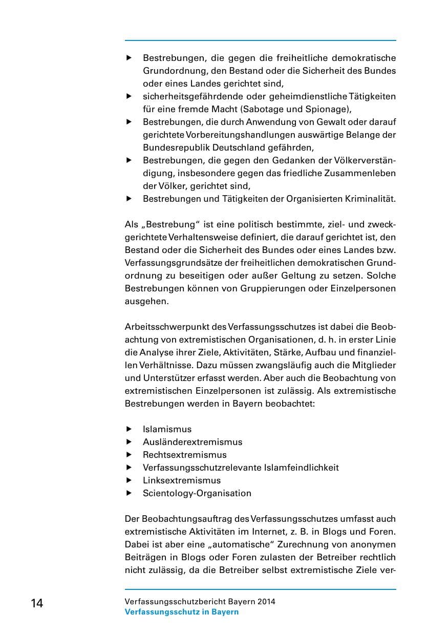 Seite 16 des Verfassungsschutzbericht 2014 Bayern