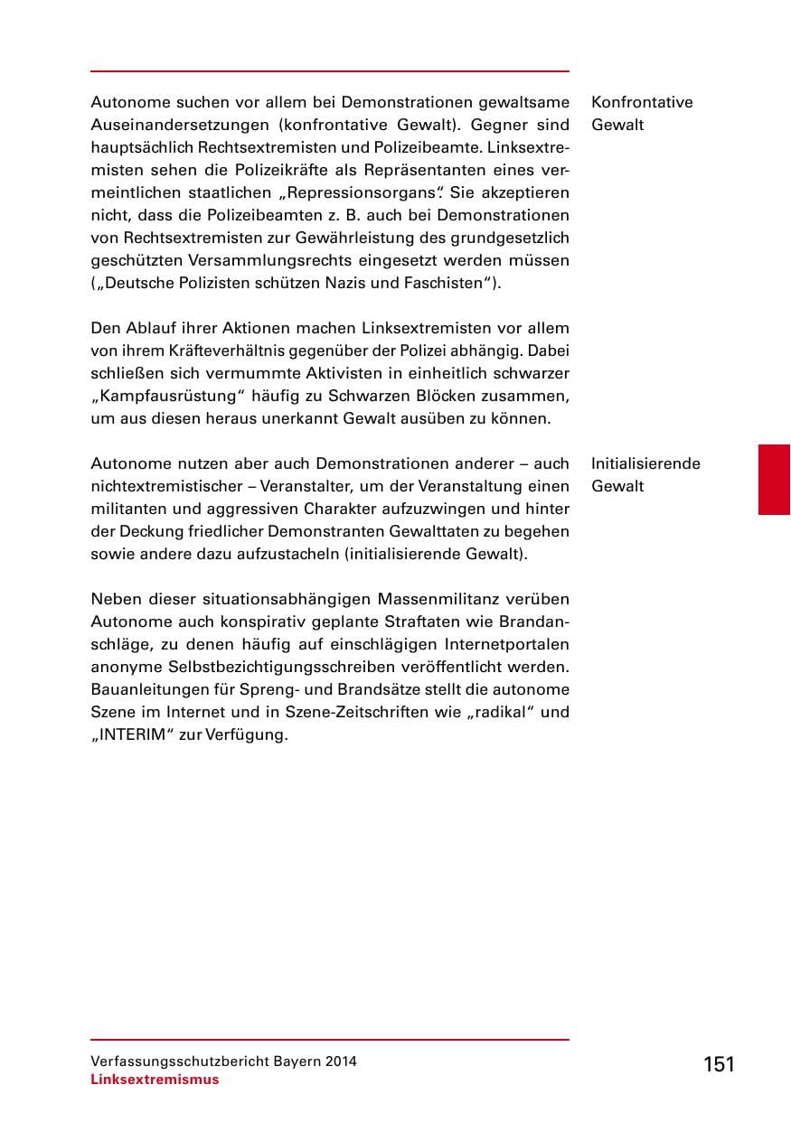Seite 153 des Verfassungsschutzbericht 2014 Bayern