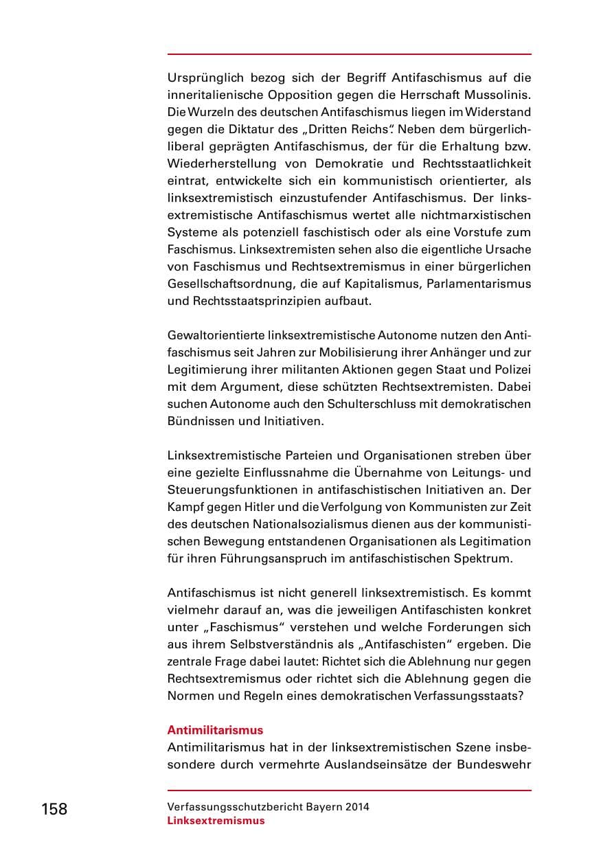 Seite 160 des Verfassungsschutzbericht 2014 Bayern
