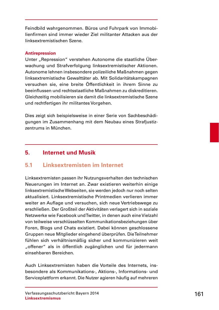 Seite 163 des Verfassungsschutzbericht 2014 Bayern