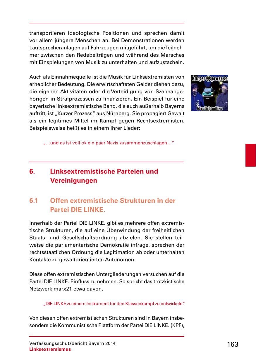 Seite 165 des Verfassungsschutzbericht 2014 Bayern