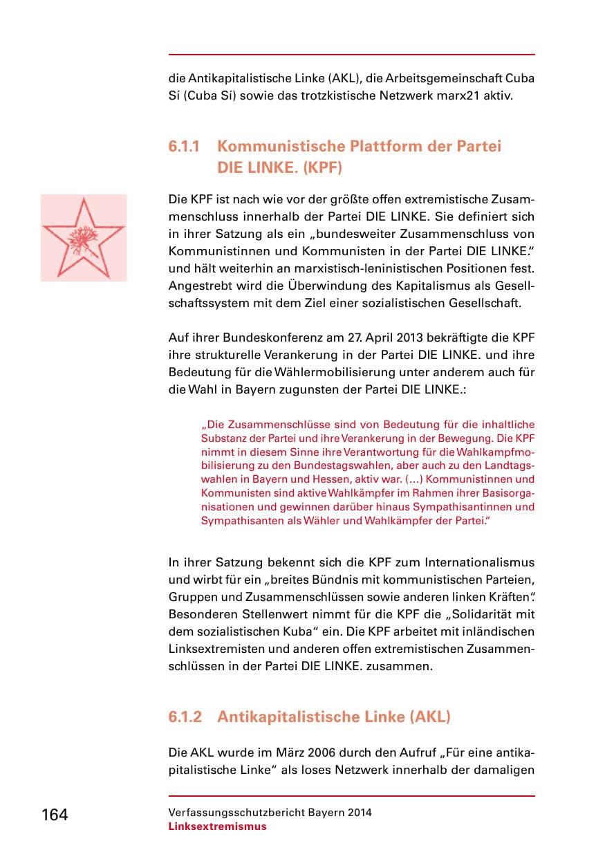 Seite 166 des Verfassungsschutzbericht 2014 Bayern