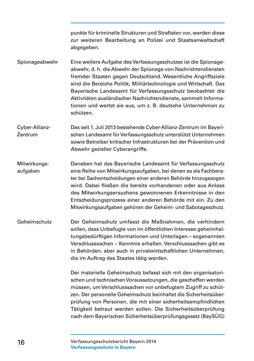 Seite 18 des Verfassungsschutzbericht 2014 Bayern