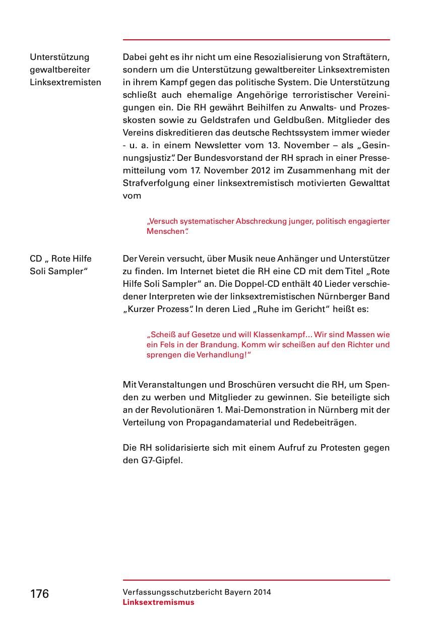 Seite 178 des Verfassungsschutzbericht 2014 Bayern