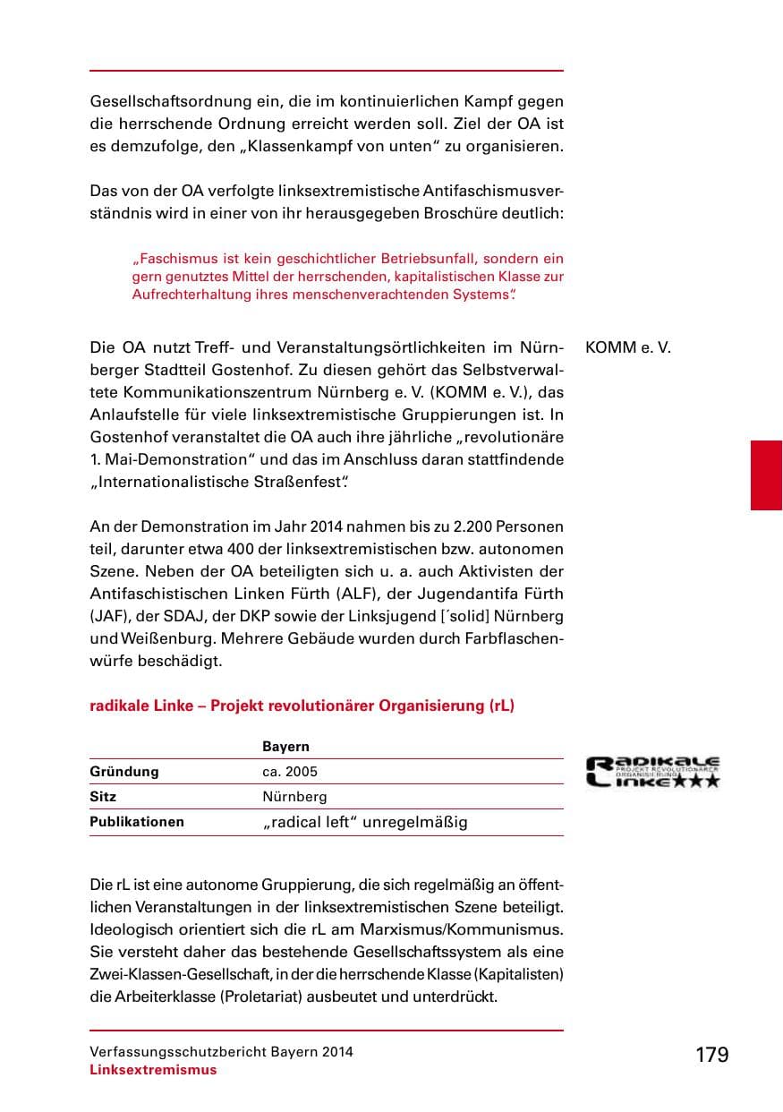 Seite 181 des Verfassungsschutzbericht 2014 Bayern