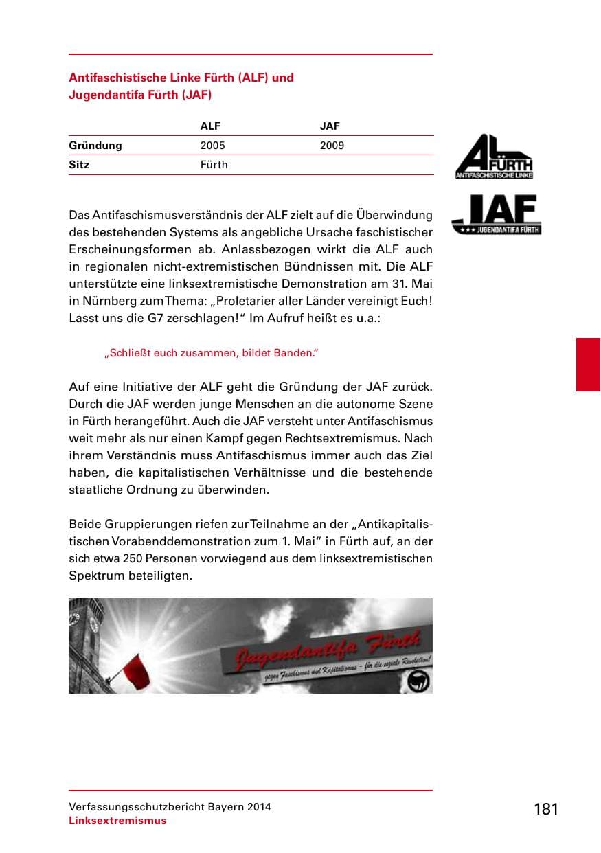 Seite 183 des Verfassungsschutzbericht 2014 Bayern
