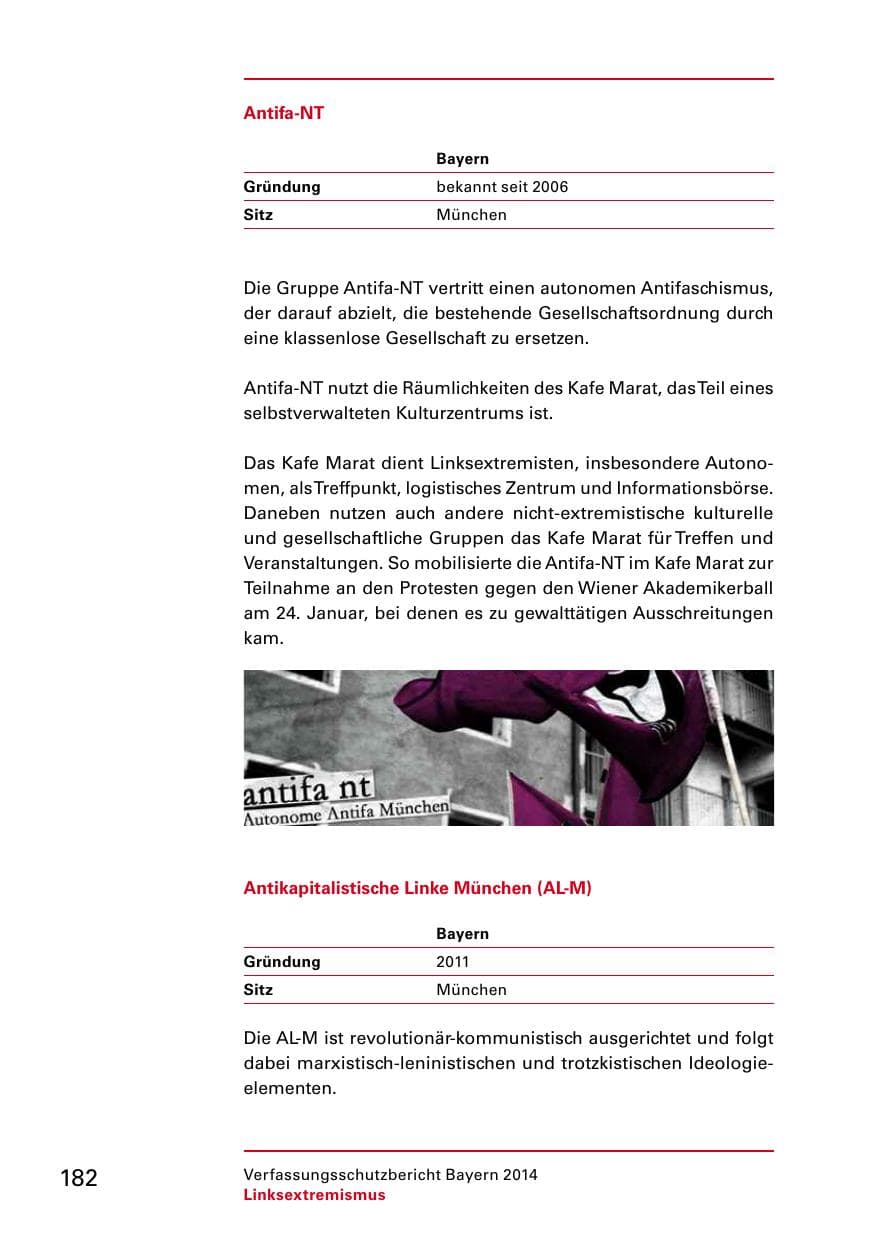 Seite 184 des Verfassungsschutzbericht 2014 Bayern