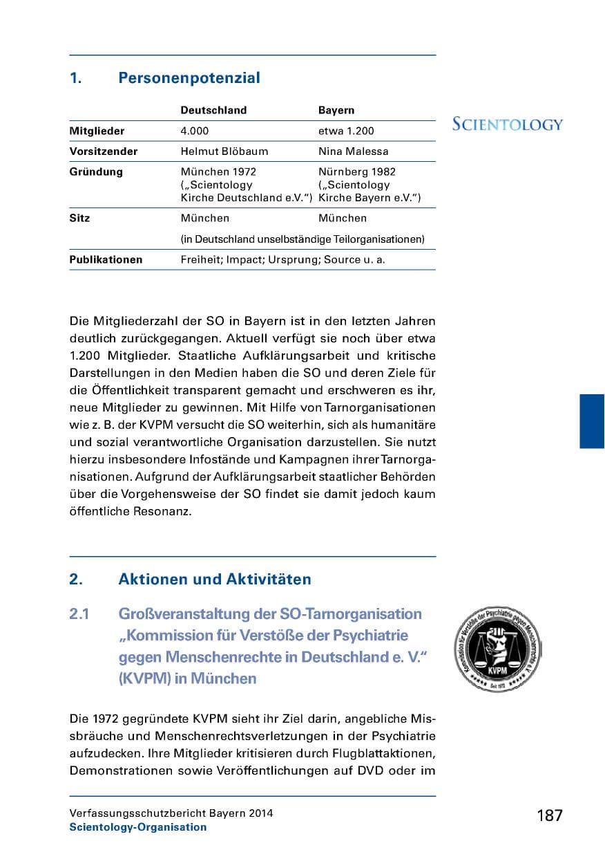 Seite 189 des Verfassungsschutzbericht 2014 Bayern