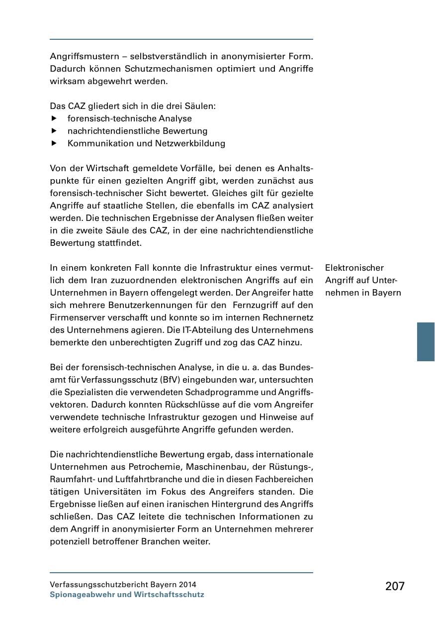 Seite 209 des Verfassungsschutzbericht 2014 Bayern