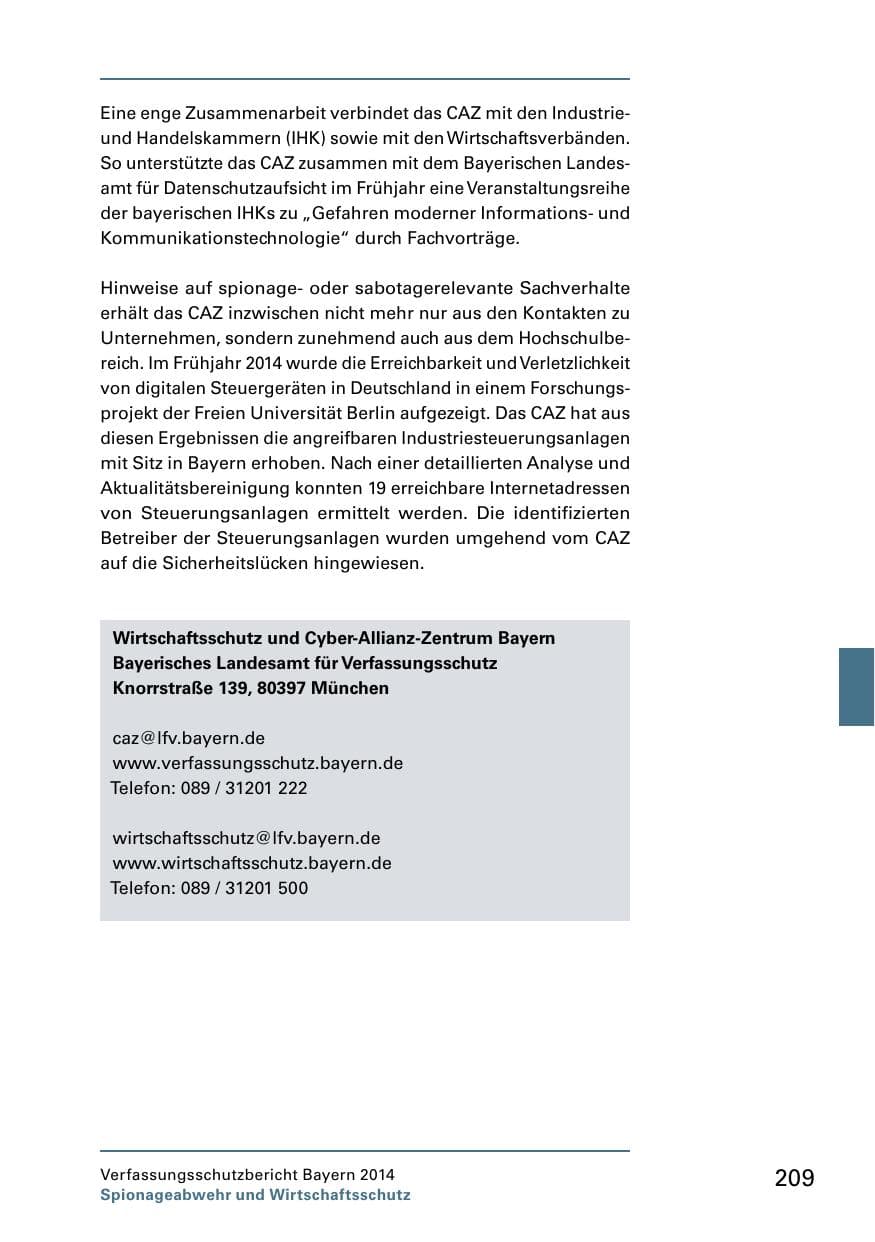 Seite 211 des Verfassungsschutzbericht 2014 Bayern