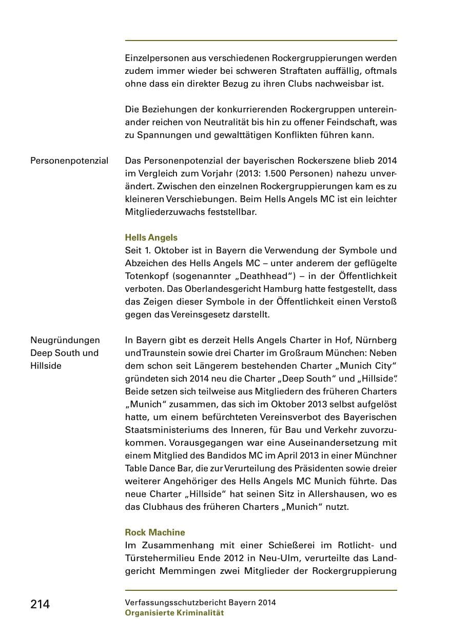 Seite 216 des Verfassungsschutzbericht 2014 Bayern