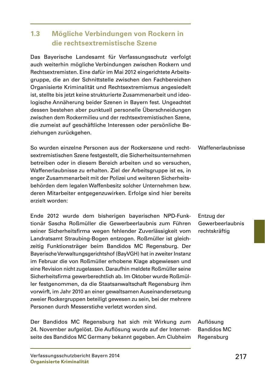 Seite 219 des Verfassungsschutzbericht 2014 Bayern