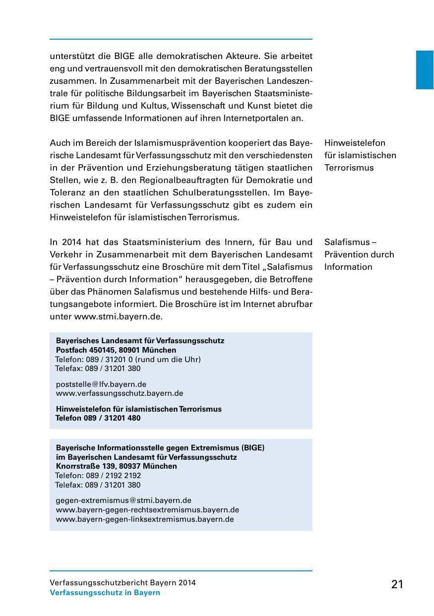 Seite 23 des Verfassungsschutzbericht 2014 Bayern