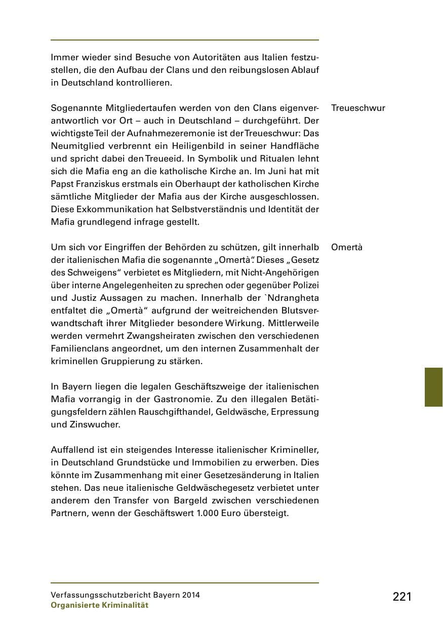 Seite 223 des Verfassungsschutzbericht 2014 Bayern