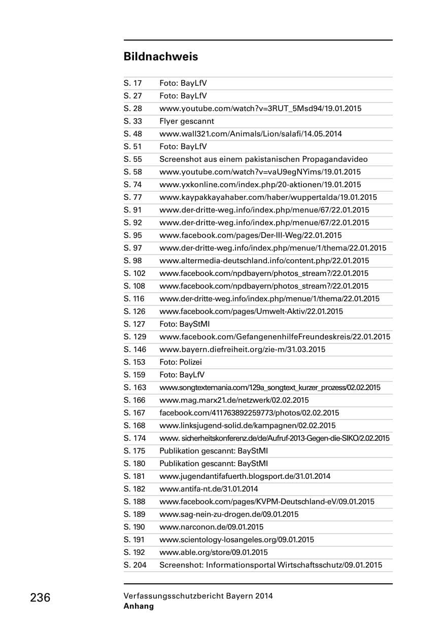 Seite 238 des Verfassungsschutzbericht 2014 Bayern