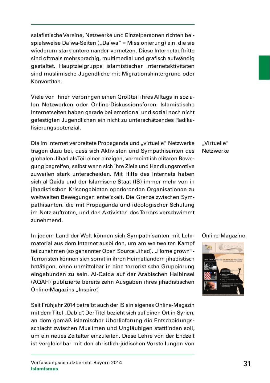 Seite 33 des Verfassungsschutzbericht 2014 Bayern