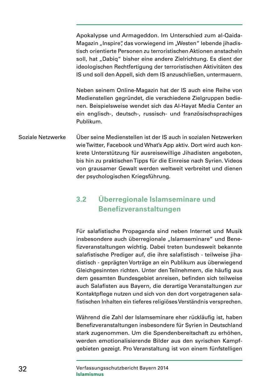 Seite 34 des Verfassungsschutzbericht 2014 Bayern