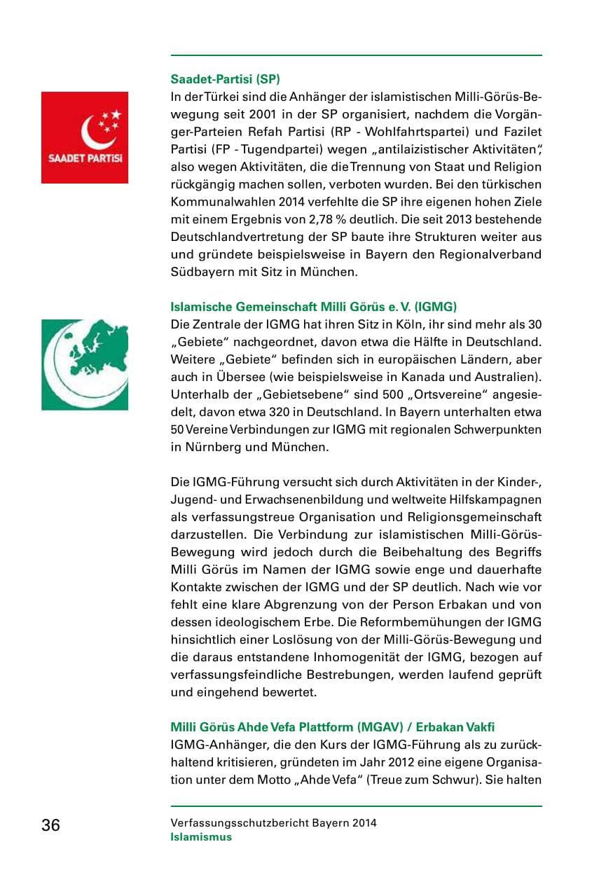 Seite 38 des Verfassungsschutzbericht 2014 Bayern
