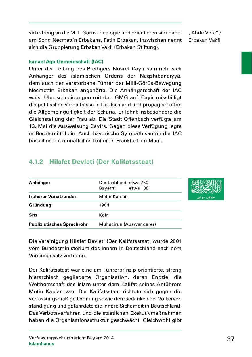 Seite 39 des Verfassungsschutzbericht 2014 Bayern