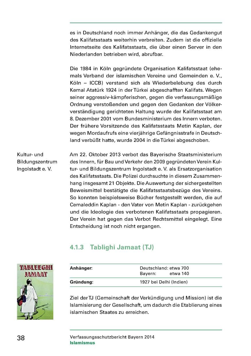Seite 40 des Verfassungsschutzbericht 2014 Bayern