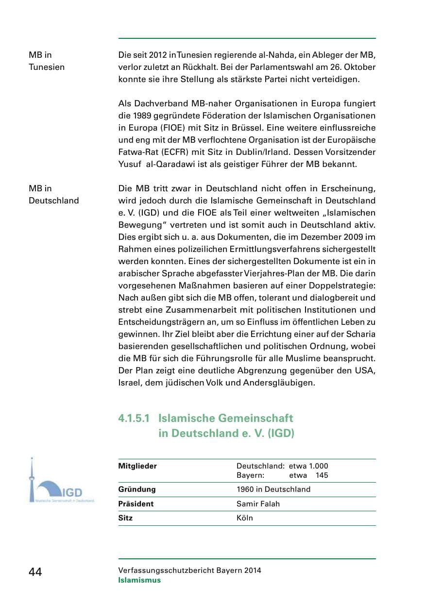 Seite 46 des Verfassungsschutzbericht 2014 Bayern