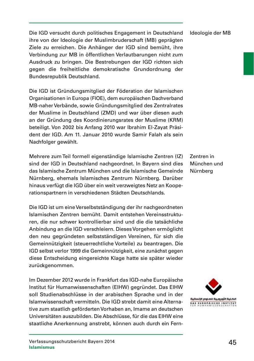 Seite 47 des Verfassungsschutzbericht 2014 Bayern