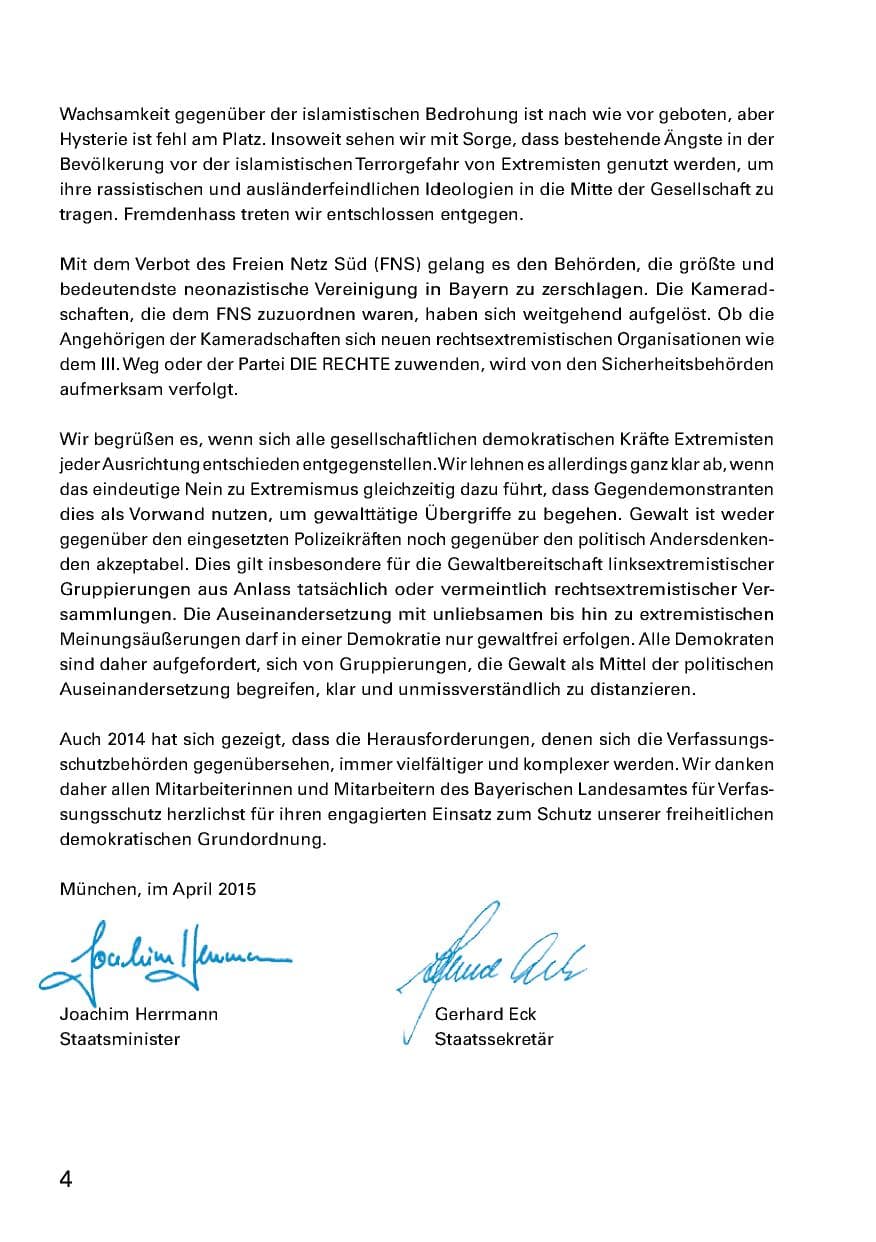 Seite 6 des Verfassungsschutzbericht 2014 Bayern