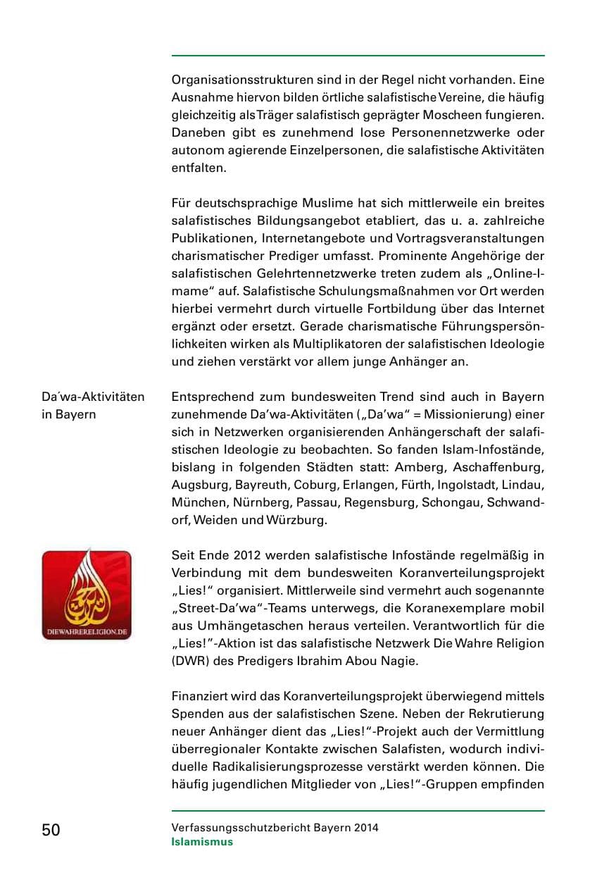 Seite 52 des Verfassungsschutzbericht 2014 Bayern