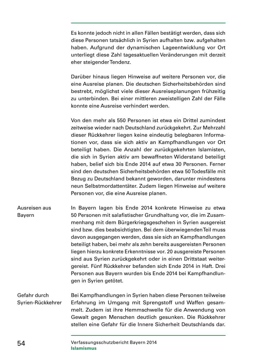 Seite 56 des Verfassungsschutzbericht 2014 Bayern