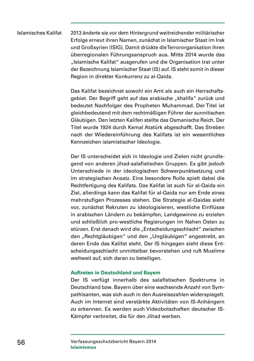 Seite 58 des Verfassungsschutzbericht 2014 Bayern