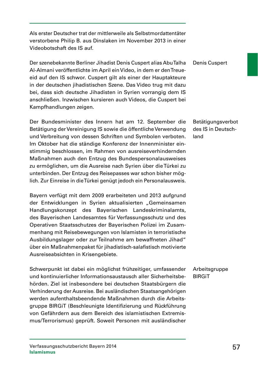 Seite 59 des Verfassungsschutzbericht 2014 Bayern