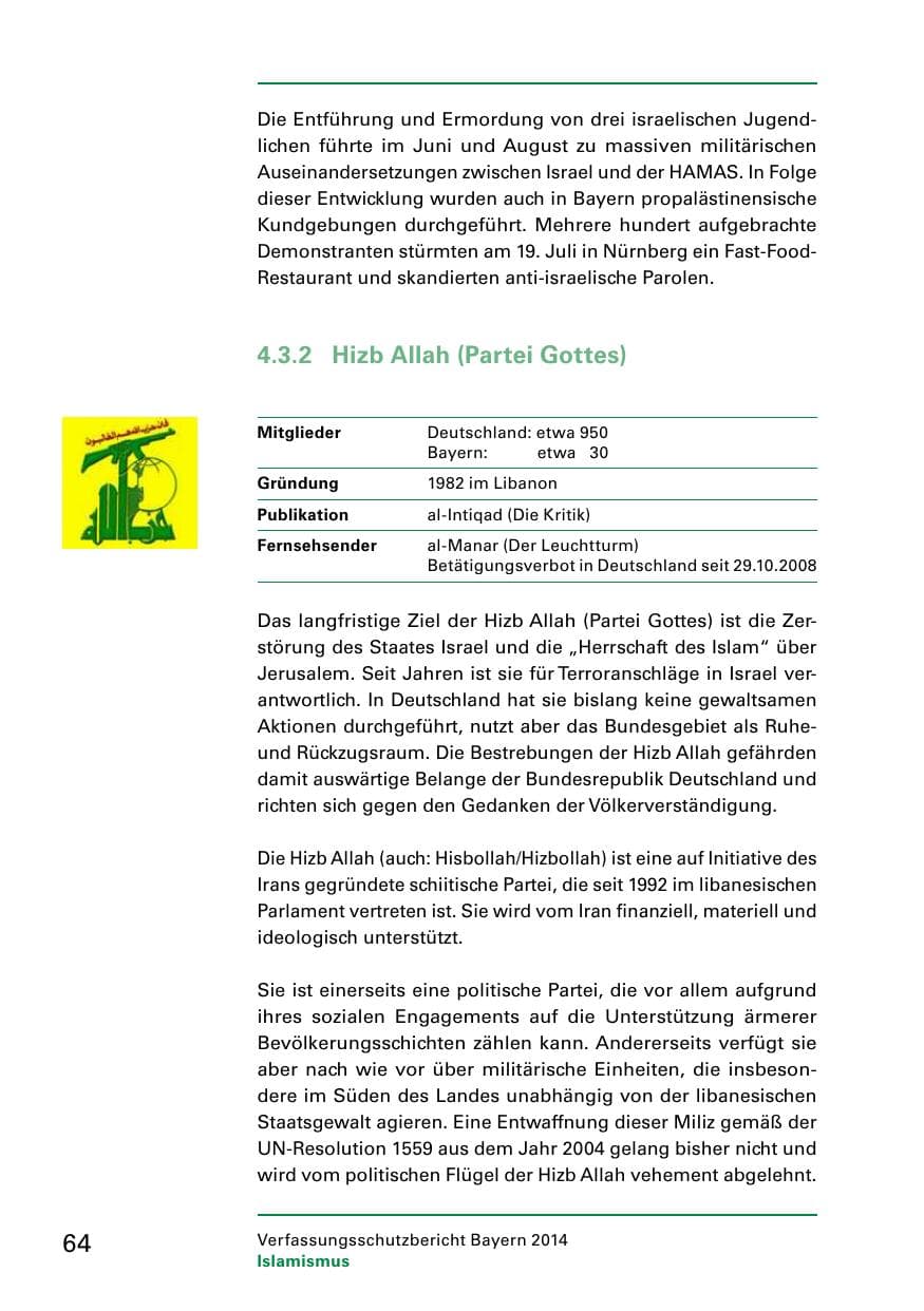 Seite 66 des Verfassungsschutzbericht 2014 Bayern