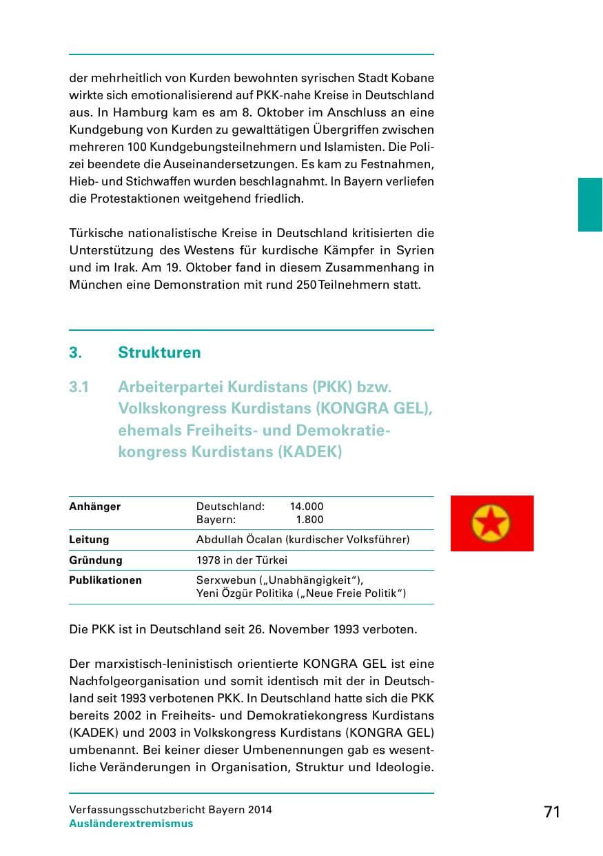Seite 73 des Verfassungsschutzbericht 2014 Bayern