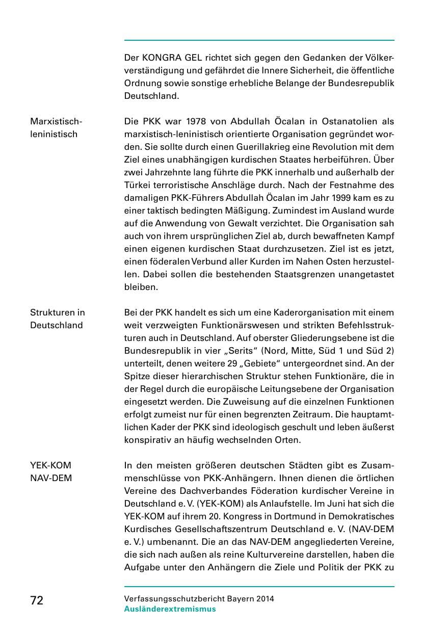 Seite 74 des Verfassungsschutzbericht 2014 Bayern