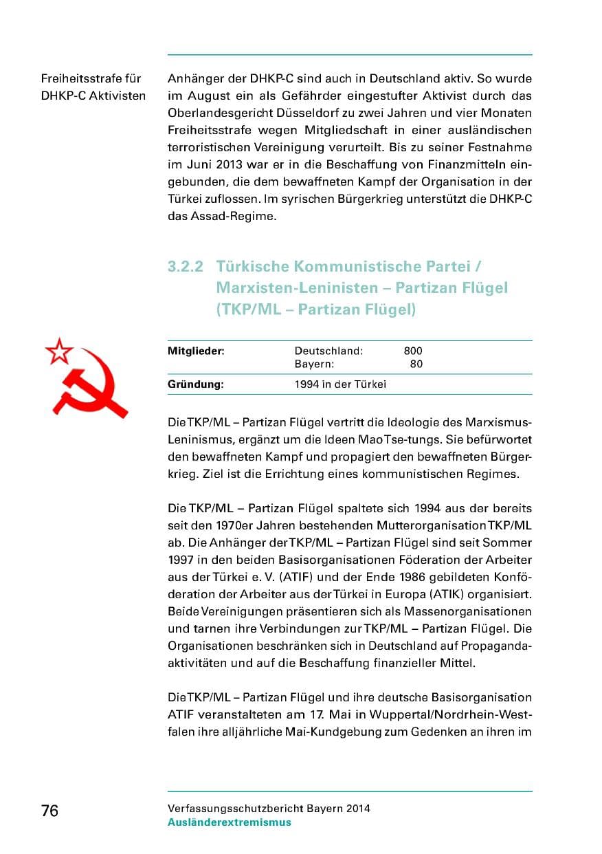 Seite 78 des Verfassungsschutzbericht 2014 Bayern