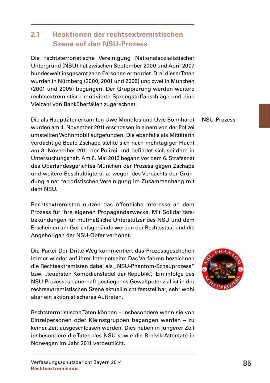 Seite 87 des Verfassungsschutzbericht 2014 Bayern