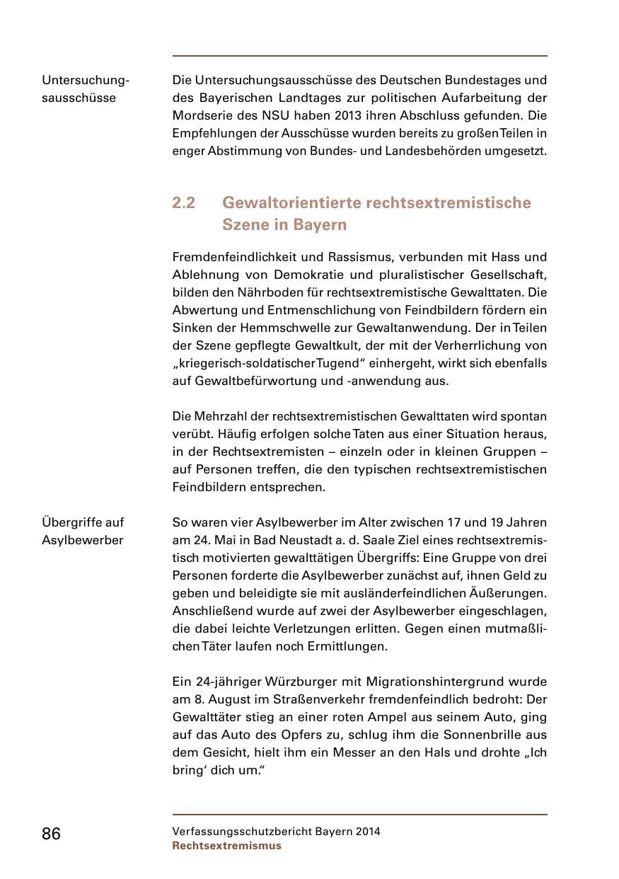Seite 88 des Verfassungsschutzbericht 2014 Bayern