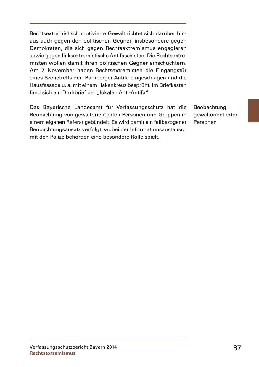 Seite 89 des Verfassungsschutzbericht 2014 Bayern