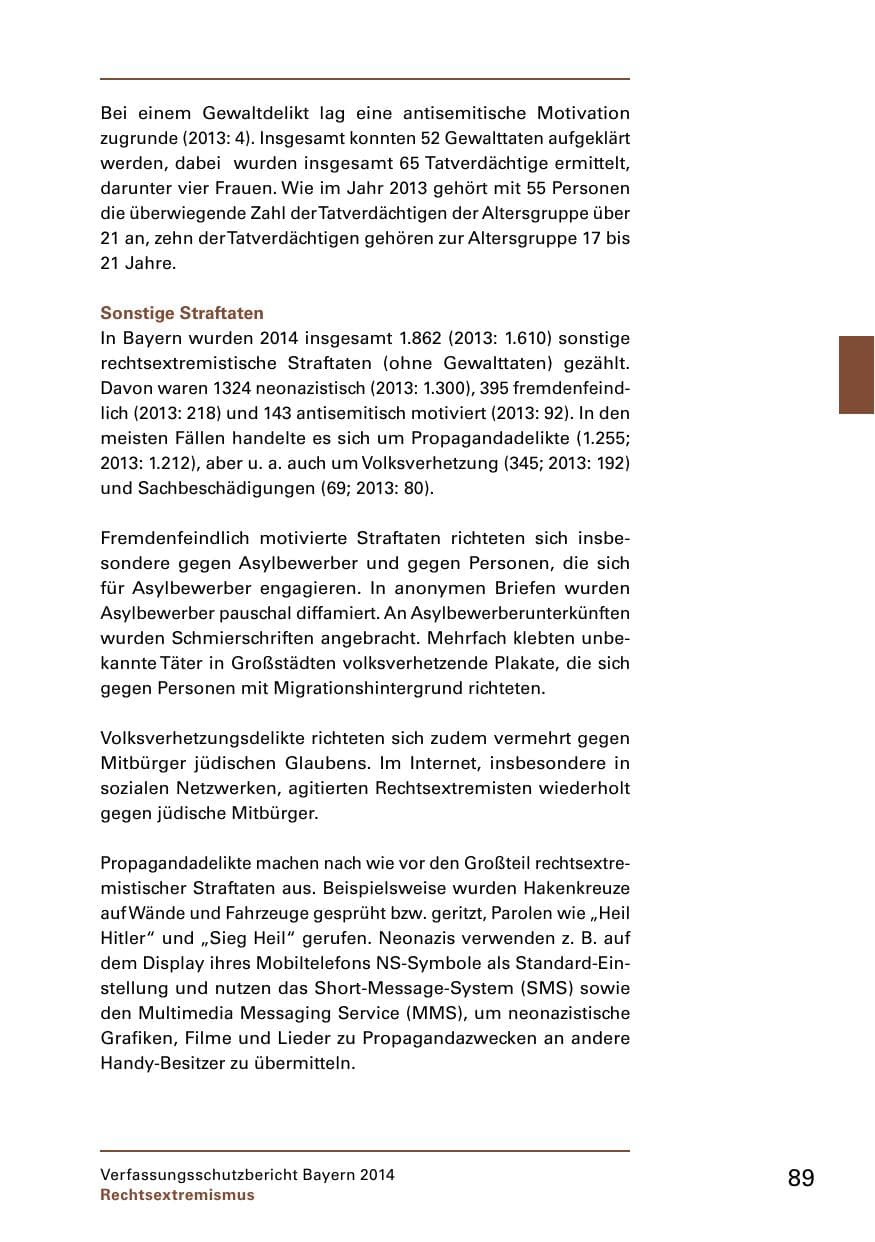Seite 91 des Verfassungsschutzbericht 2014 Bayern