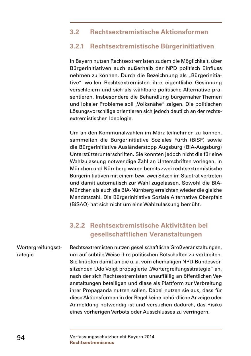 Seite 96 des Verfassungsschutzbericht 2014 Bayern