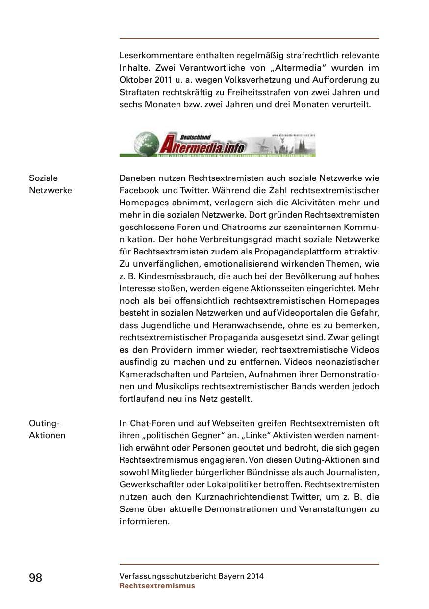 Seite 100 des Verfassungsschutzbericht 2014 Bayern