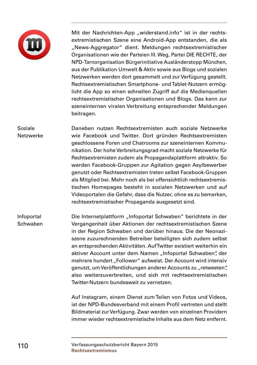 Seite 112 des Verfassungsschutzbericht 2015 Bayern
