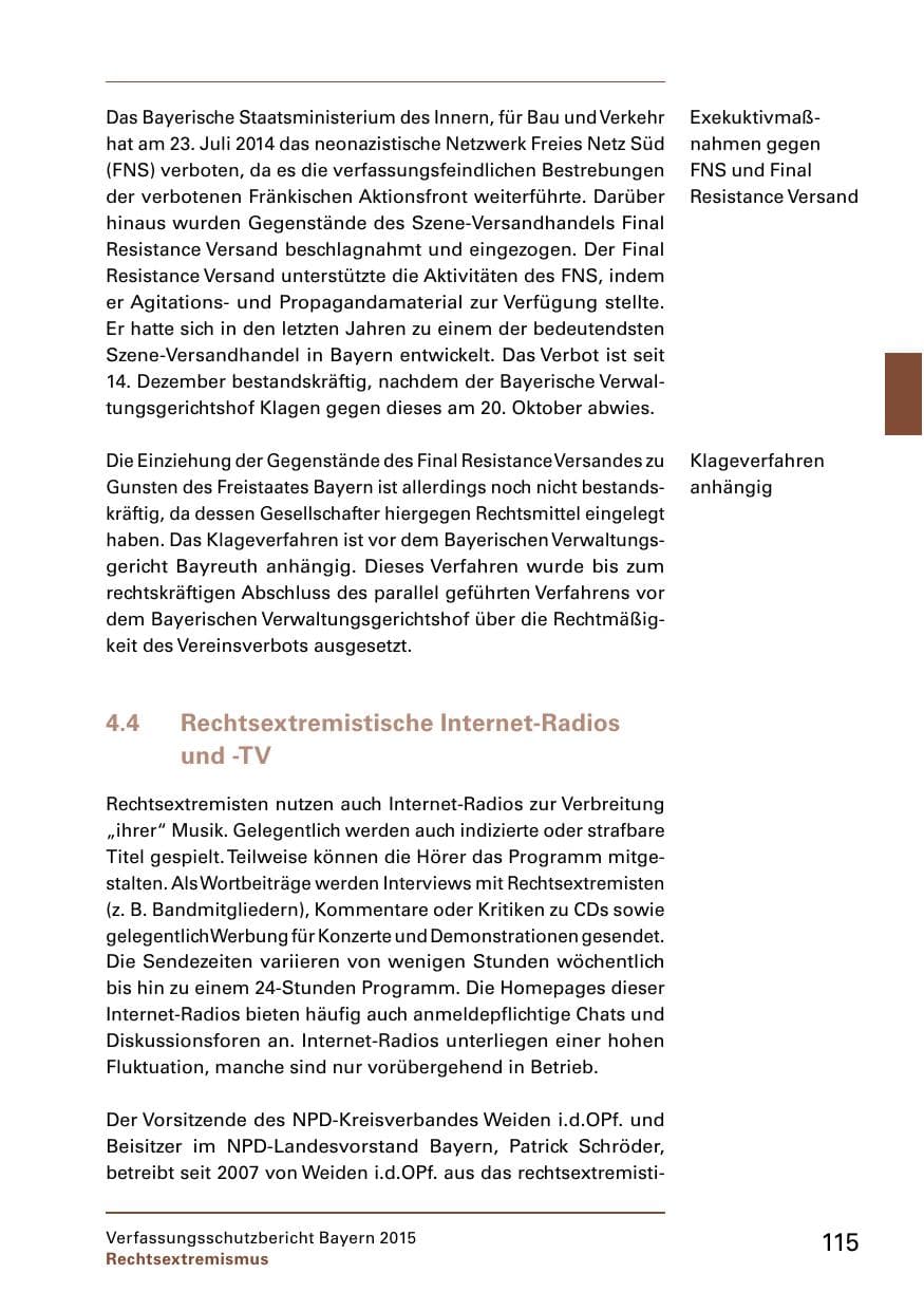 Seite 117 des Verfassungsschutzbericht 2015 Bayern